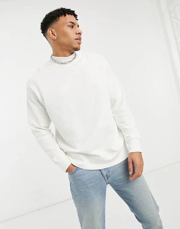 Selected Homme High Neck Sweatshirt in Off White