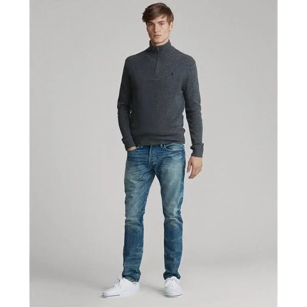 Polo Ralph Lauren Men's Cashmere Blend Quarter-Zip Sweater - Dark Charcoal Heather