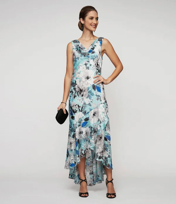 Alex Evenings Floral High/Low Chiffon Dress - Ivory - 16