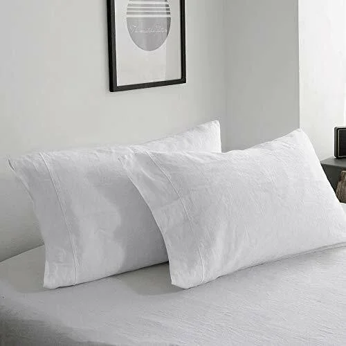 Simpleu0026Opulence 100% Linen Sheet Set Queen Embroidery White (Embroidery White, Queen)