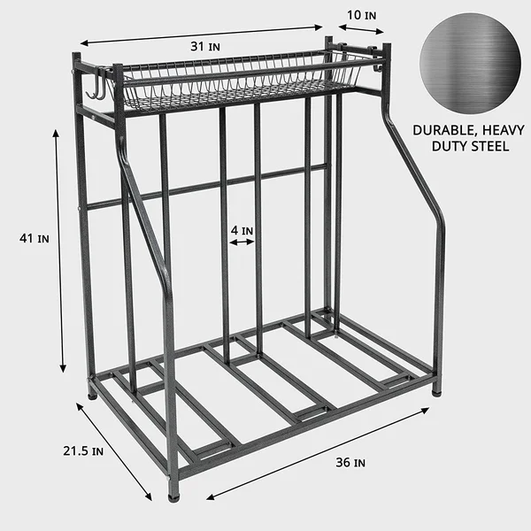 RaxGo 3 Bicycle Floor Parking Stand - Free Standing Bike Rack & Sports Storage Organizer for Garage