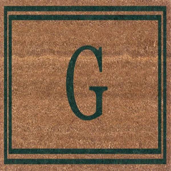 Cocomatsnmore Monogram (F) Vinyl Backed Green Double Border Doormats 18 inch x 30 inch - Beige