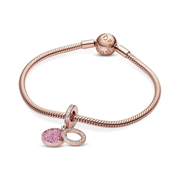 Pandora 789186C02 Sparkling Pink Disc Dangle Charm Rose Collection