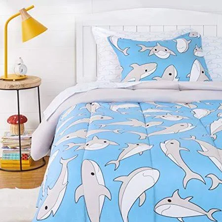 Basics Kids Easy-Wash Microfiber Bed-in-a-Bag Bedding Set - Twin, Shark Pool
