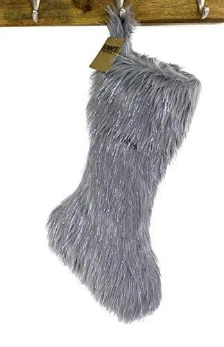 Fennco Styles Holiday Christmas Decorative Exquisite Faux Fur with Silver Metallic Thread Tree Skirt - 2 Colors Grey - 56x22 Rou