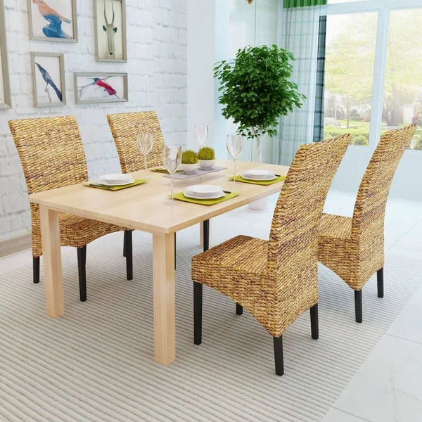 vidaXL Dining Chairs 4 Pcs Abaca and Solid Mango Wood