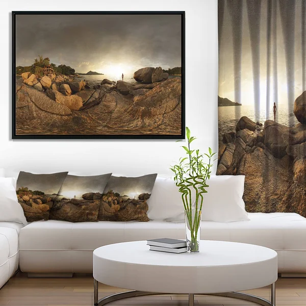 Designart 'Brown Rocky Forest Panorama' Landscape Framed Canvas Art Print - 40 in. Wide x 30 in. High