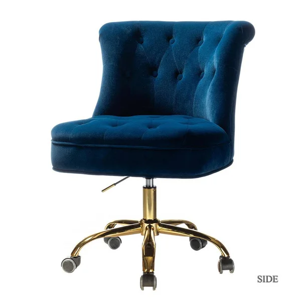 Jayden Creation Figeac Navy Velvet Tufted Task Chair with Golden Base - Blue