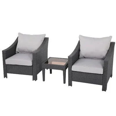 Eddings 3 Piece Rattan Conversation Set with Cushion Color: Grey