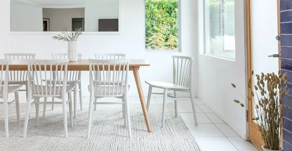 2x White Dining Chairs - Spindled Back, Article Rus Modern Furniture