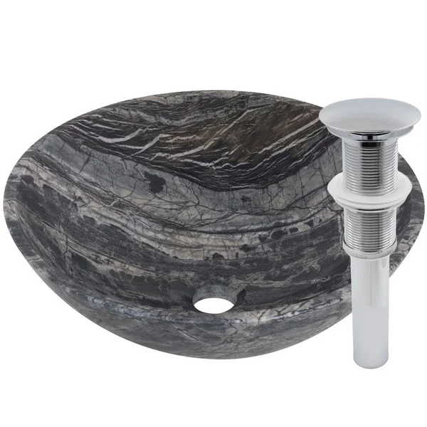 Novatto Lunar Marble Vessel Sink & Chrome Umbrella Drain