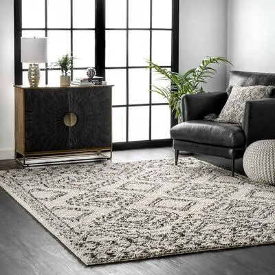 Spurling Geometric Black/Off White Area Rug Union Rustic Rug Size: Rectangle 4' W x 6' L