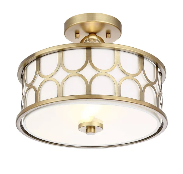 Meridian M60015NB Semi Flush - White Fabric Shade with Natural Brass