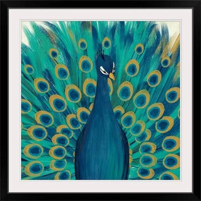&Proud As A Peacock I& by Veronique Charron Painting Print Great Big Canvas Format: Black Frame, Size: 28x22 H x 28x22 W x 1x22