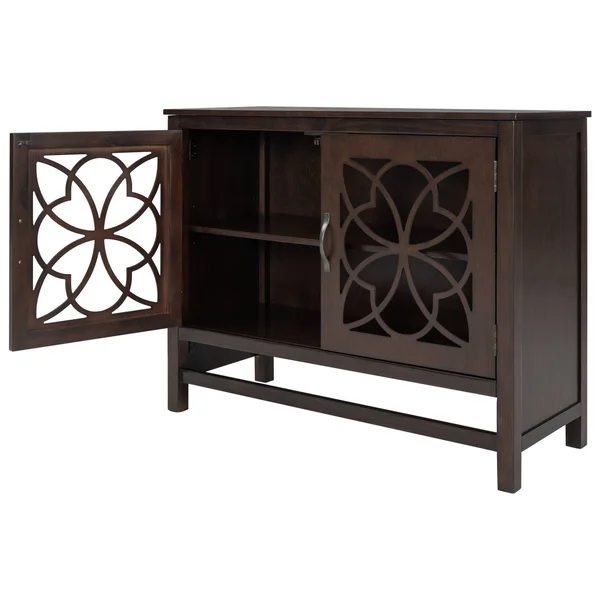 Wood Accent Buffet Sideboard Storage Cabinet with Doors & Shelf, Brown - Navy Blue