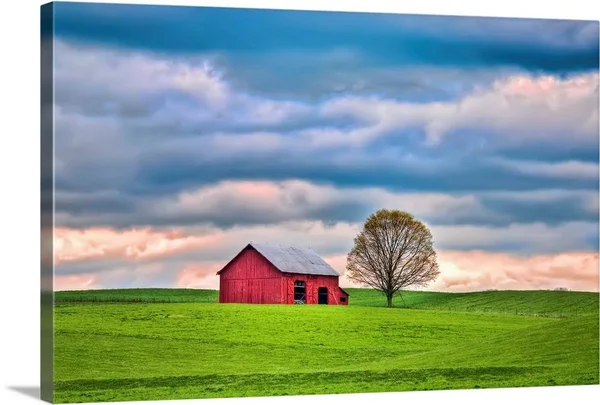 Red Barn - Canvas Wall Art, 36x24, Great Big Canvas