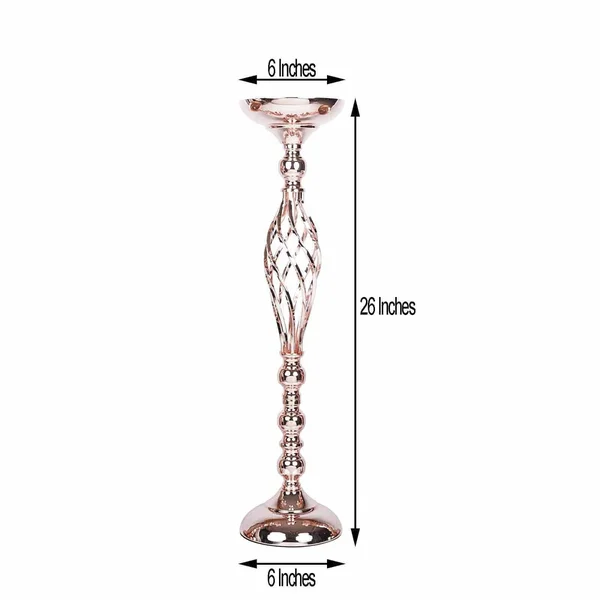 Balsacircle 2 Pcs 26 inch Tall Rose Gold Metal Candle Holder Vase Centerpieces, Pink