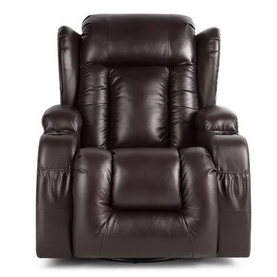 Antrell 34x22 Wide Faux Leather Manual Glider Ergonomic Recliner with Massager Latitude Run Fabric: Brown Faux Leather