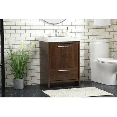 Burman 24x22 Single Bathroom Vanity Set Mercury Row Base Finish: Walnut - Hardware Finish: Silver