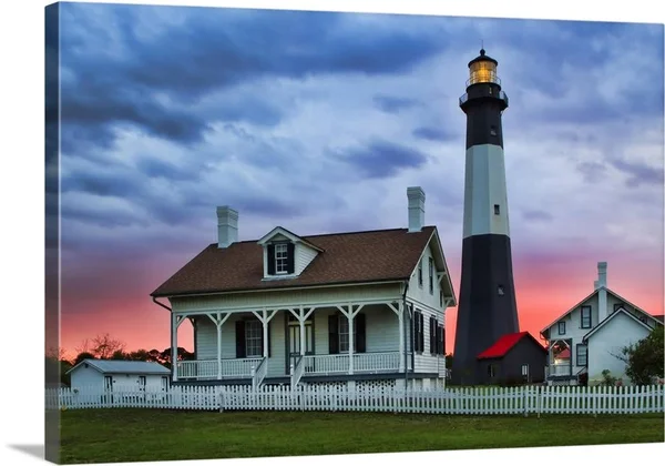Georgia, Tybee Island, Tybee Light House at Sunset, Canvas Wall Art, 36x24, Great Big Canvas