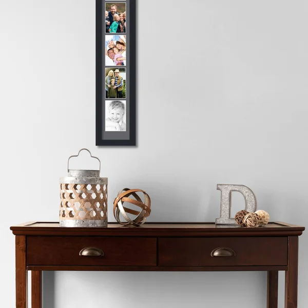 Collage Picture Frame - Satin Black Frame with 5 openings for 4x6 Photos with Mountain Grey Mat. D3926EV2365, ArtToFrames