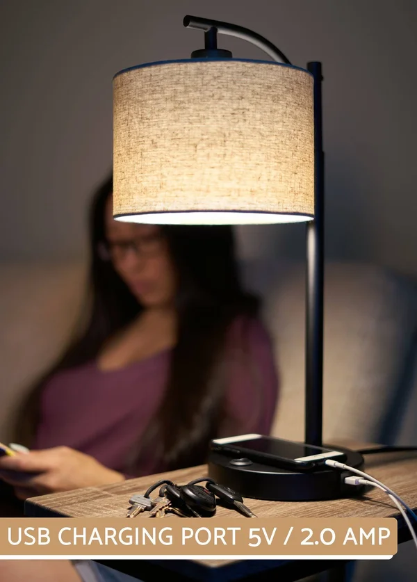 Kira Home York 18x22 Minimalist Arc Table Lamp w/ 2.0 Amp USB Charging Port - Honey
