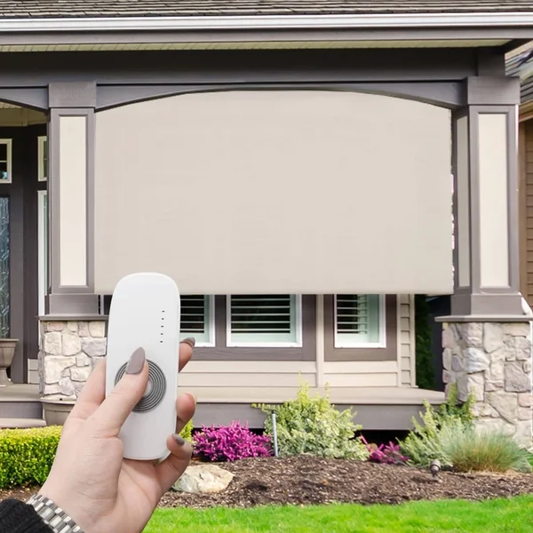 Keystone Fabrics O80.48.90 4 x 8 ft. Regal Rechargeable Motorized Outdoor Sun Shade with Protective Valance - Mahogany White