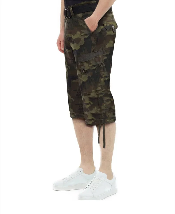 X-Ray Men's Belted Capri Cargo Shorts - White