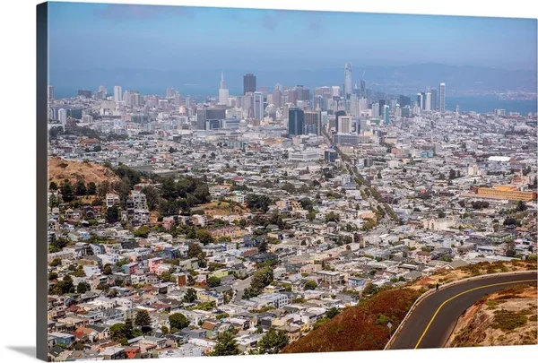 San Francisco City Skyline from Twin Peaks, California, Canvas Wall Art, 48x32, Great Big Canvas