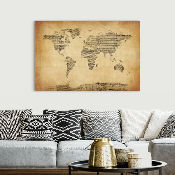 Map of The World Map from Old Sheet Music - Canvas Wall Art, 60x40, Great Big Canvas