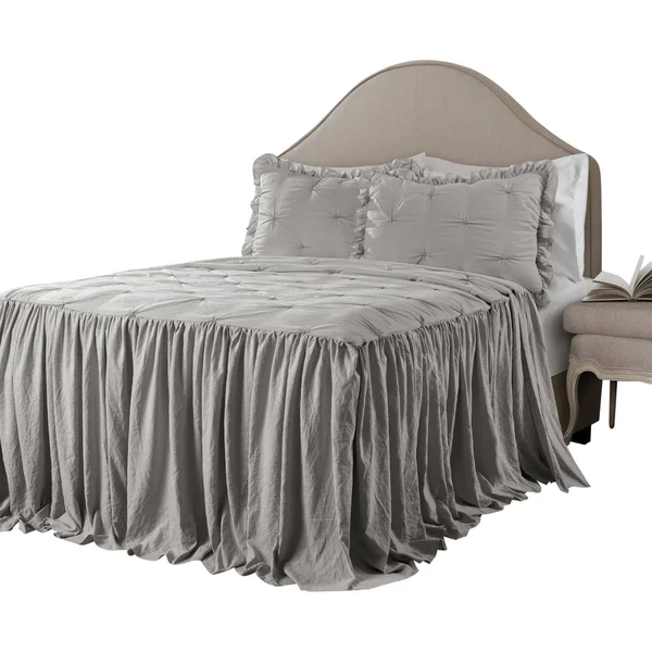 Lush Decor Ravello Pintuck Ruffle Skirt Bedspread Light Gray Set Queen