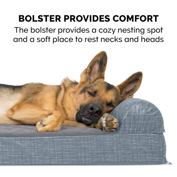 FurHaven Pet Quilted Fleece & Print Suede Chaise Lounge Orthopedic Sofa Dog Bed Titanium Jumbo