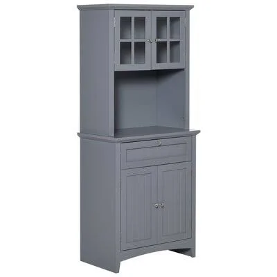 Boaz Kitchen Buffet Hutch Wooden Storage Cupboard with Framed Glass DOOR, Drawer and Microwave Space, White Lark Manor Finish: G
