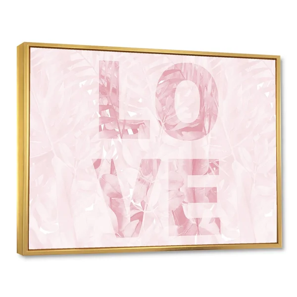 Designart 'Pink Pastel Love' Shabby Chic Framed Canvas Wall Art Print - 32 in. Wide x 16 in. High - Gold