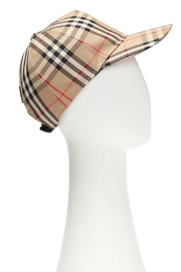 Burberry Logo Detail Vintage Check Baseball Cap - Size: XL, Beige