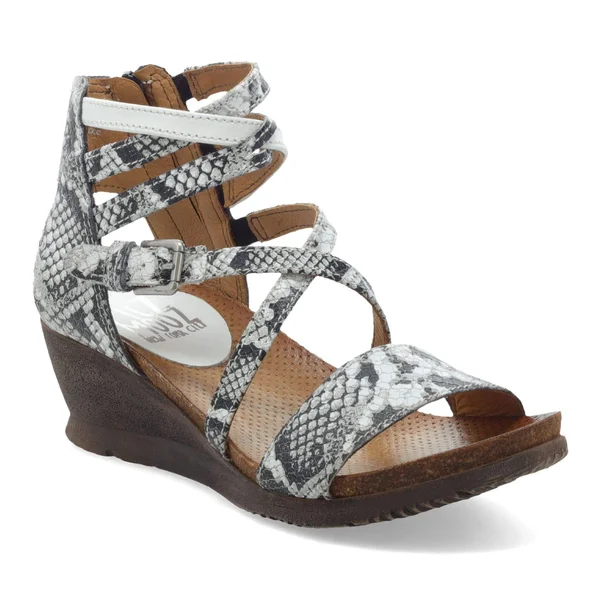 Miz Mooz Shay Women's Wedge Sandal White Snake Size 39
