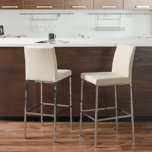 CorLiving Bar Height Fabric Barstools with Chrome Legs Set of 2