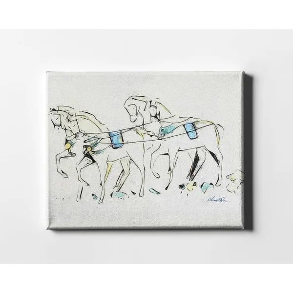 18x22 x 24x22 Four Horses Matte Canvas by Amrita Sen in Multi-Color