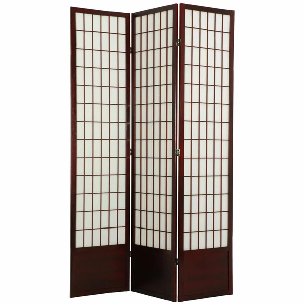 Oriental Furniture 7 ft. Tall Window Pane Shoji Screen - 6 Panel - White