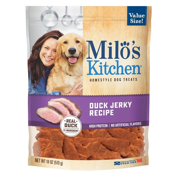 Milos Kitchen Dog Treats, Home-Style, Duck Jerky Recipe, Value Size - 18 oz