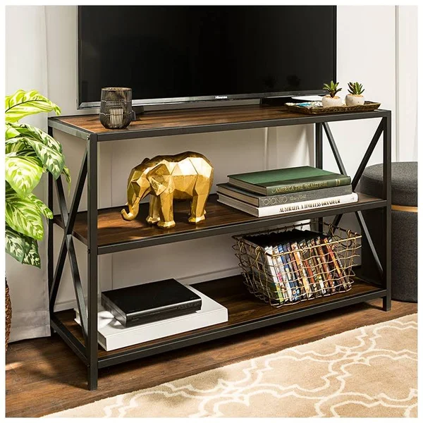 Walker Edison 40x22 Industrial Metal and Wood Media Bookcase - Dark Walnut (RLS40XMWDW)