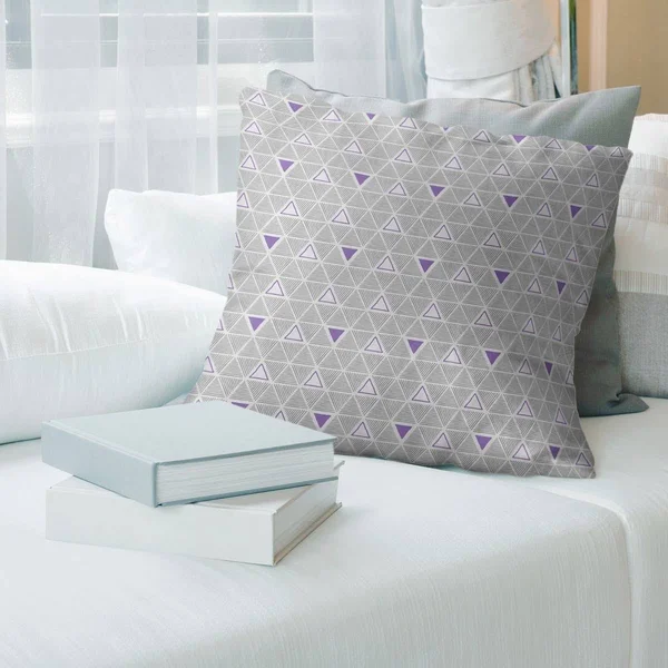 Porch & den Baldock Color Accent Triangles Throw Pillow - 18 x 18 - Purple Accent - Linen