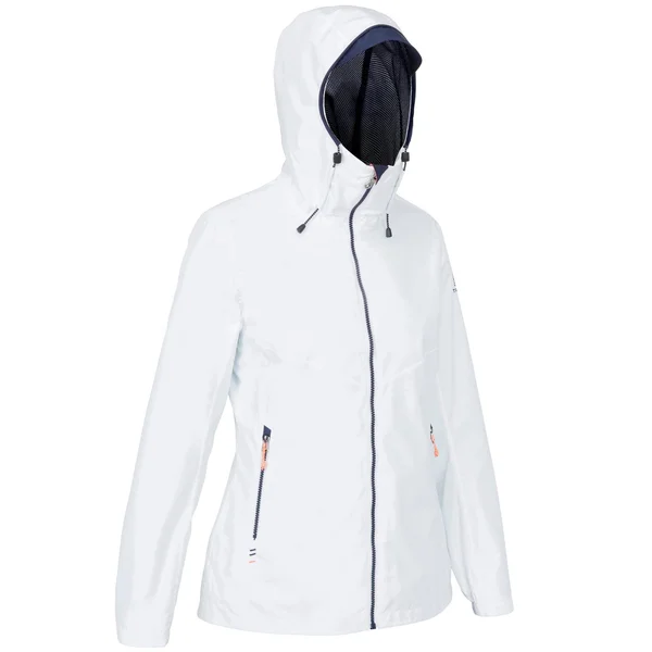 Tribord Women's 100, Waterproof Sailing Jacket in White/Navy, Size Xs