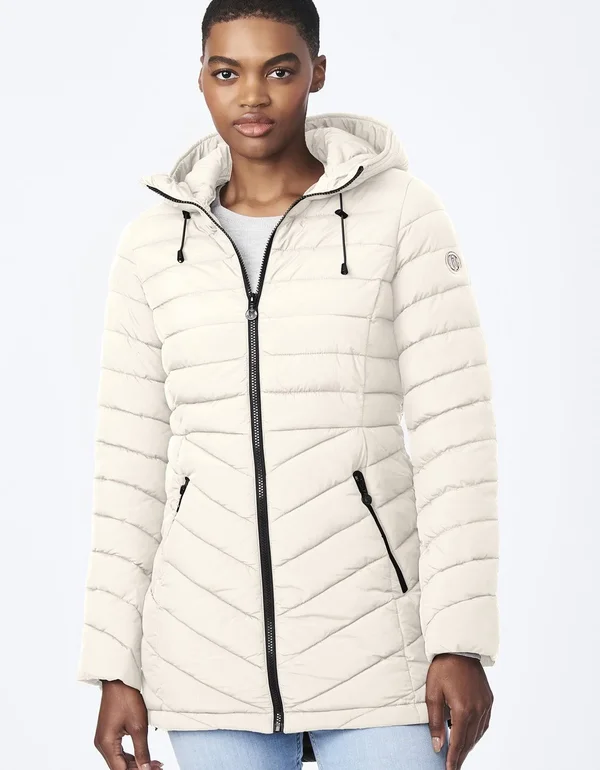 Bernardo EcoPlume Quilted Micro Touch Coat - Alabaster