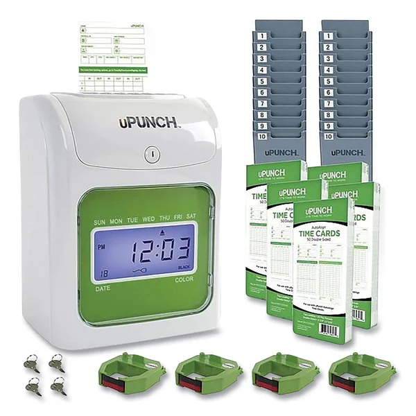 uPunch UB1000 Electronic Non-Calculating Time Clock Bundle - Beige/Green (159971)