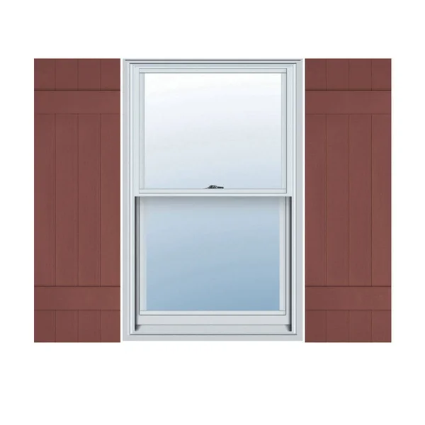 14x22W x 35x22H Lifetime Vinyl, Custom Four Board Joined (2 Batten), Board-n-Batten Shutters, w/Shutter-Loks (Per Pair), Burgund