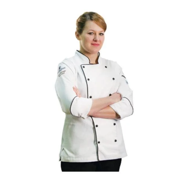 Chef Revival LJ044-XS Ladies Poly Cotton Brigade Chef Jacket, X-Small, Black PIPING