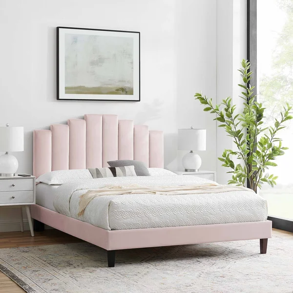 Modway Elise King Performance Velvet Platform Bed MOD-6878, Dusty Rose