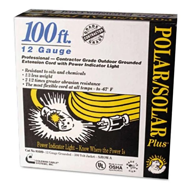 Coc 01689 100 ft. Polar & Solar Indoor-Outdoor Extension Cord with Lighted End, Yellow