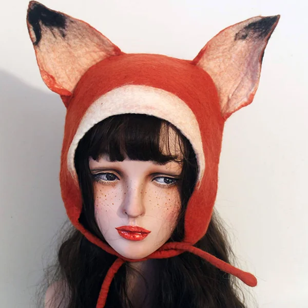 Fox Hat - Fox Hoodies, Design Hats, Winter Autumn Wool Beret Cap, Handmande Hat, Animal Hat